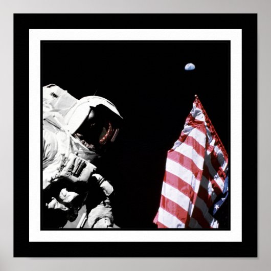 NASA Apollo 17 Astronaut Flag Earth Moon Foto Poster (Vorne)