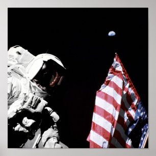 NASA Apollo 17 Astronautenflagge Erde Mond Foto Poster