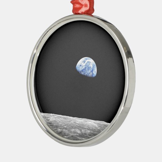 NASA Apollo 8 Earthrise Moon Lunar Orbit Foto Silbernes Ornament (Links)
