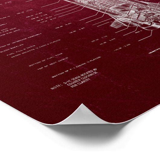 NASA Apollo Saturn / Rocket Blueprint (rot) Poster (Ecke)