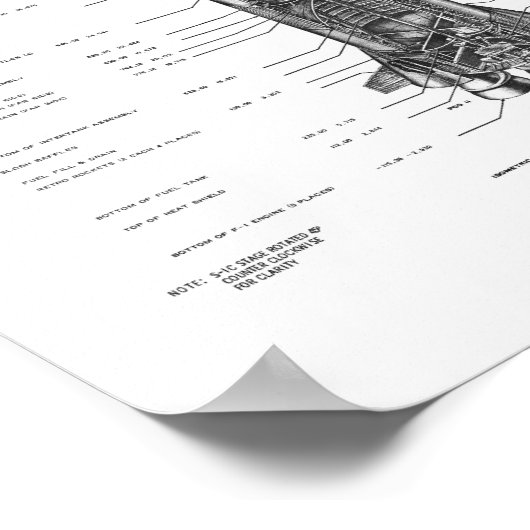 NASA Apollo Saturn V Rocket Blueprint (white) Poster (Ecke)