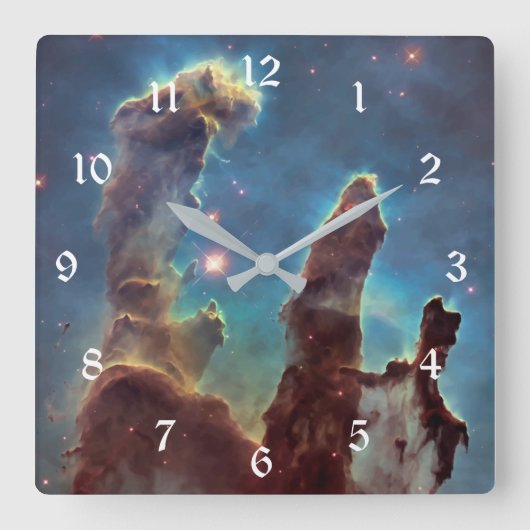 NASA Hubble Telescope Photo PIllars of Creation Quadratische Wanduhr (Vorderseite)