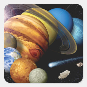 NASA JPL Montage der Planeten des Sonnensystems We Quadratischer Aufkleber