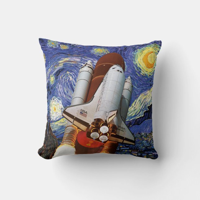 NASA Space Shuttle Launch Van Gogh Starry Night Kissen (Vorderseite)