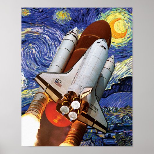 NASA Space Shuttle Launch Van Gogh Starry Night Po Poster (Vorne)