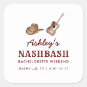 Nash Bash Nashville Junggeselinnen-Abschied Weeken Quadratischer Aufkleber (Vorderseite)