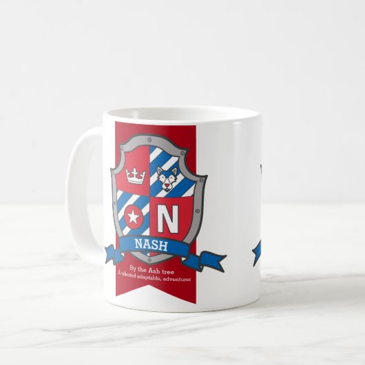 Nash-Buchstabe N heraldry Red Blue Hund Name Kaffeetasse (Vorderseite Links)