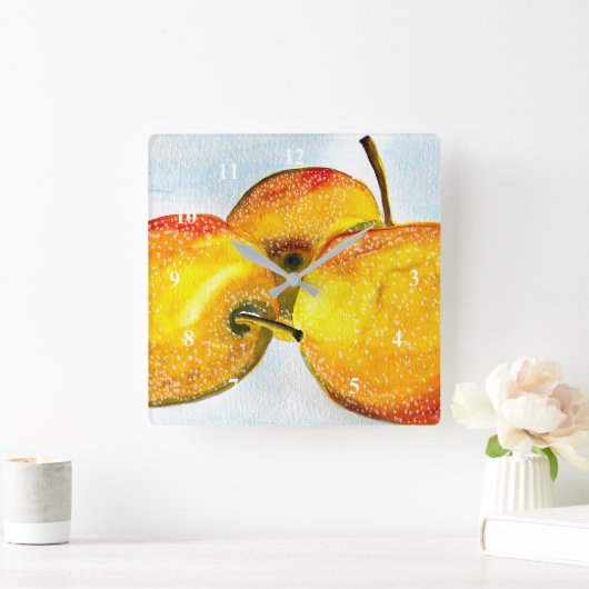 Nashi Birnen Gelbe Aquarellfrucht Quadratische Wanduhr (Zuhause)