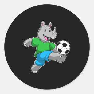 Nashorn als Fußballspieler mit Fußball-T-Shirt Runder Aufkleber