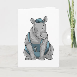 Nashorn als Handwerker mit Schraubenschlüssel Karte