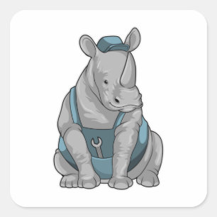 Nashorn als Handwerker mit Schraubenschlüssel Quadratischer Aufkleber