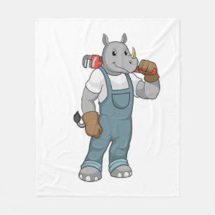 Nashorn als Handwerker mit Wasserpumpenzange Fleecedecke