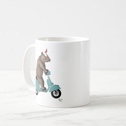 Nashorn auf Moped Kaffeetasse (Vorderseite Links)