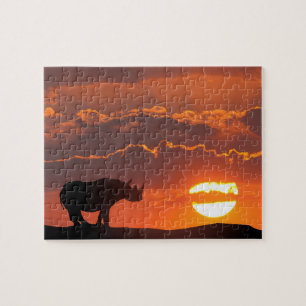 Nashorn bei Sonnenuntergang, Masai Mara, Kenia Puzzle