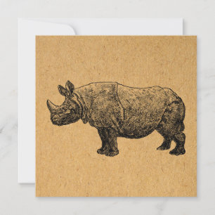 Nashorn Kunst Vintage Rhino Illustration Karte