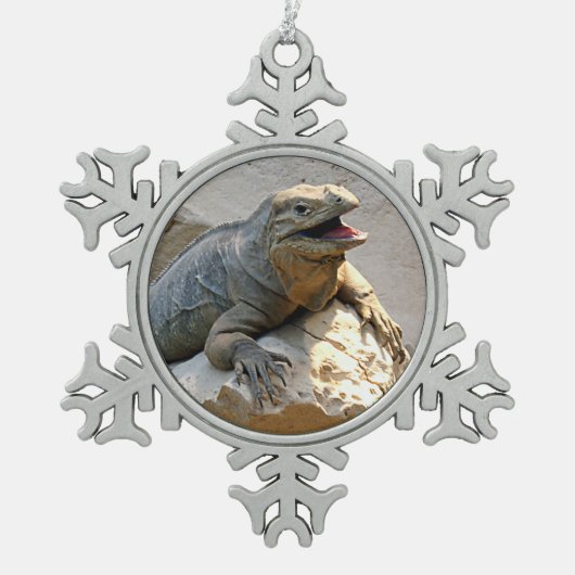 Nashorn-Leguan Schneeflocken Zinn-Ornament (Vorderseite)