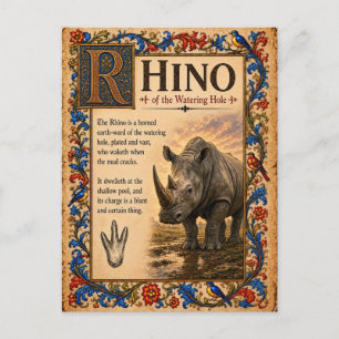 Nashorn, mittelalterliche Bestiarien-Kunst Postkarte