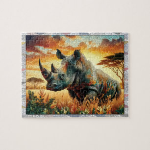 Nashorn-Mosaik, Wilde Tiere, Fliesen, Geschenk, Puzzle