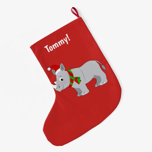 Nashorn oben gekleidet für Weihnachten! Großer Weihnachtsstrumpf (Rückseite (Hängend))