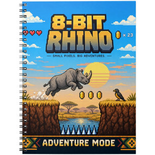 Nashorn, Retro-8-Bit-Pixelkunst Notizblock