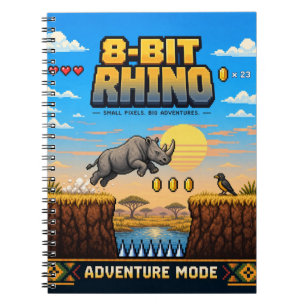Nashorn, Retro-8-Bit-Pixelkunst Notizblock