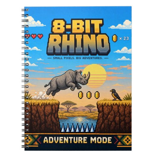 Nashorn, Retro-8-Bit-Pixelkunst Notizblock (Vorderseite)