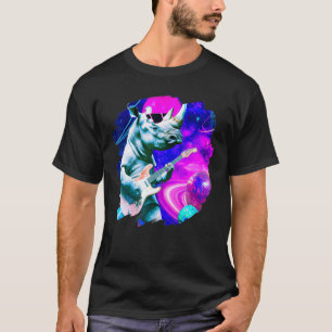 Nashorn spielt Gitarre im Weltraum Outer Space Rhi T-Shirt