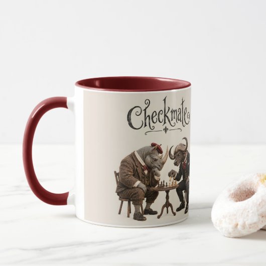 Nashorn und Büffel-Schachduell Tasse (Mit Donut)