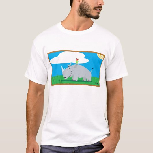 Nashorn und Vogel T-Shirt (Vorderseite)