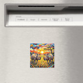 Nashörner bei Sonnenuntergang Magnet (In Situ (Geschirrspüler))