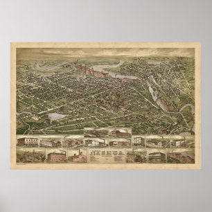 Nashua NH panoramische birdseye Ansicht 1883 Poster