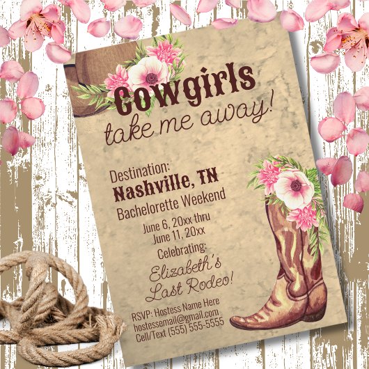 Nashville Bachelorette Floral Pink Cowgirl Einladung
