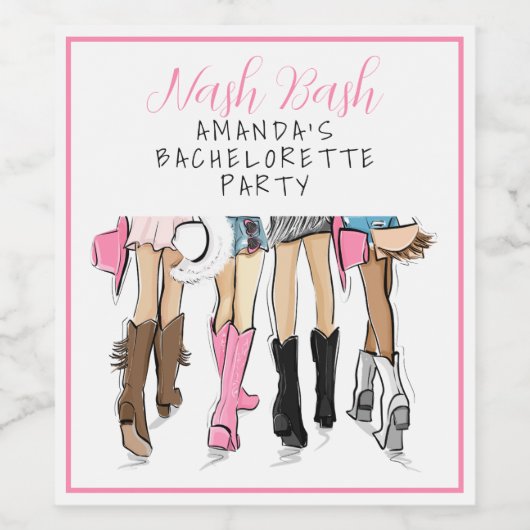 Nashville Bachelorette Hand Drawn Mode Weinetikett (Einzelnes Label)