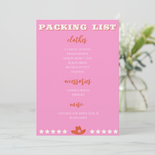 Nashville Bachelorette Pink Packliste Ankündigung (Stehend Vorderseite)
