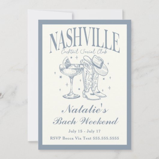 Nashville Bachelorette Rodeo Cocktail Tour Einladung (Vorderseite)