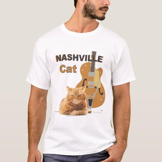 Nashville Cat Orange Guitar auf Licht T-Shirt (Vorderseite)