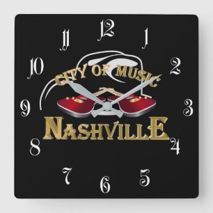 Nashville. City of music Quadratische Wanduhr
