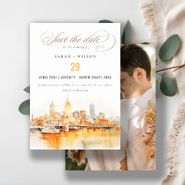 Nashville City Skyline Watercolor Wedding Foto Save The Date