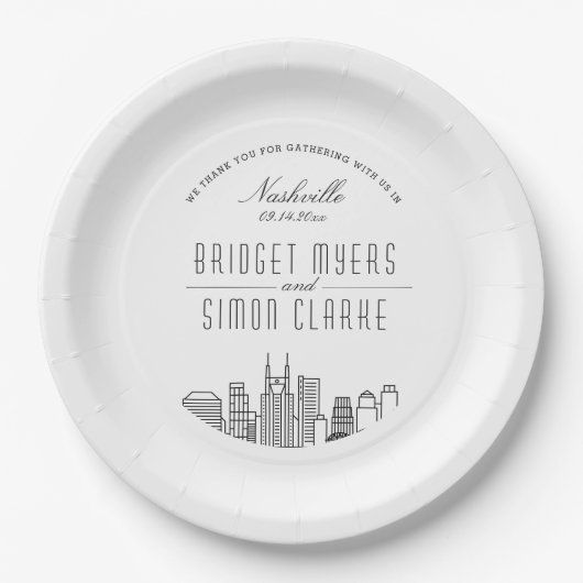 Nashville Deko Skyline | Hochzeitsveranstaltung Pappteller (Vorderseite)