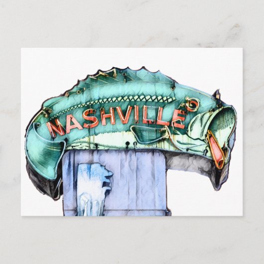 Nashville Fisherman Neon Sign Fish Wasserfarbe Postkarte (Vorderseite)