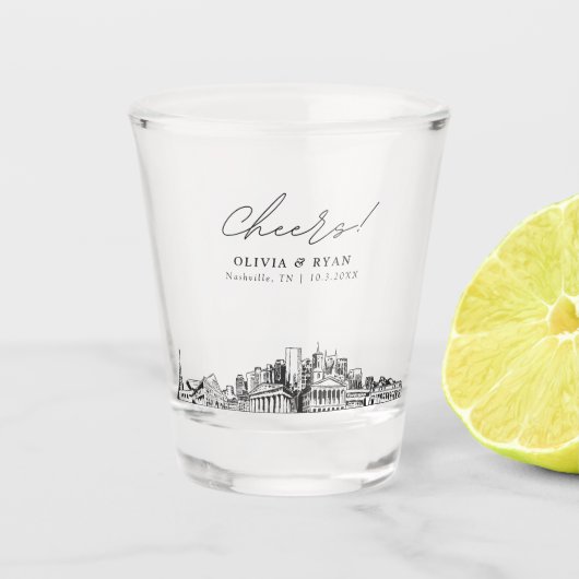 Nashville Gastgeschenk Hochzeit Cheers Shot Glass Schnapsglas (Vorderseite)
