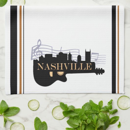 Nashville-Gitarren-Skyline-Geschirrtuch 16" x 24" Geschirrtuch (Gefaltet)
