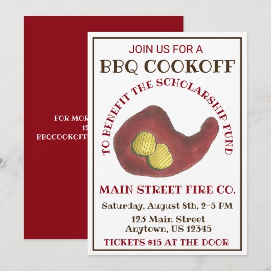 Nashville Hot Chicken GRILLEN Barbecue Cookoff Einladung (Vorne/Hinten)