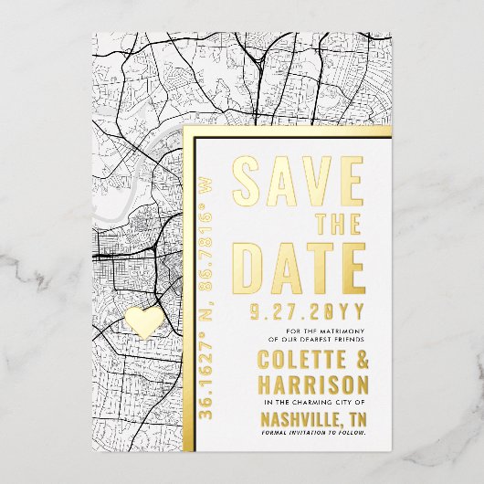 Nashville Liebe Locator | Hochzeitsstichtag speich Folieneinladung (Vorderseite)