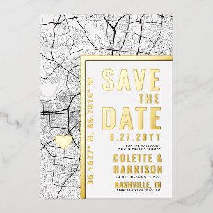 Nashville Love Locator Hochzeit Save the Date Folieneinladung