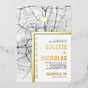 Nashville Love Locator Stadt-Themen-Hochzeit Folieneinladung
