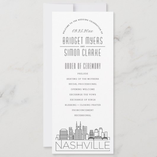 Nashville | Modernes Hochzeitsprogramm für Deko Einladung (Vorderseite)