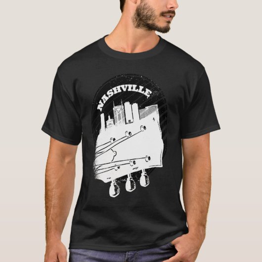 Nashville Music Guitar USA Skyline Silhouette Outl T-Shirt (Vorderseite)