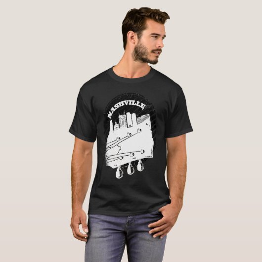 Nashville Music Guitar USA Skyline Silhouette Outl T-Shirt (Vorne ganz)