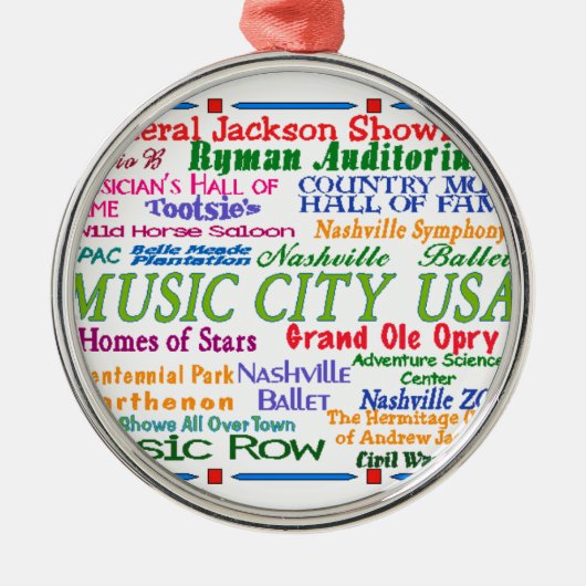 Nashville-Musik-Stadt Silbernes Ornament (Vorne)